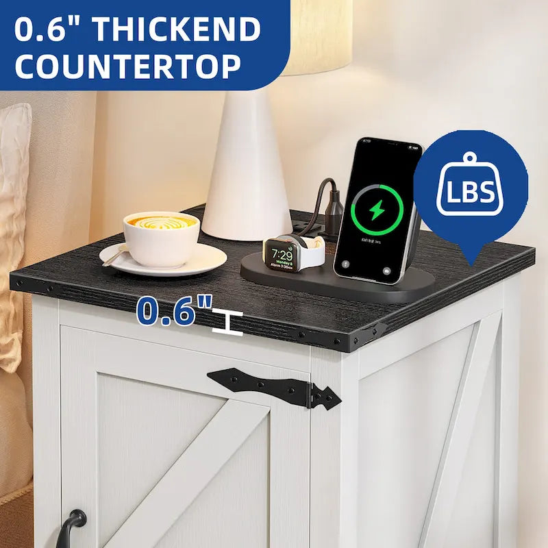 Table d'appoint de ferme blanche et noyer avec station de recharge intégrée (2 ports USB + 2 prises) - Usage unique
