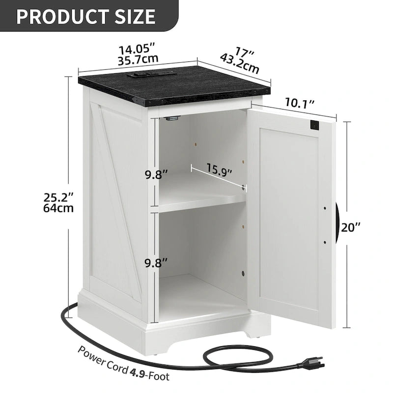 Table d'appoint de ferme blanche et noyer avec station de recharge intégrée (2 ports USB + 2 prises) - Usage unique