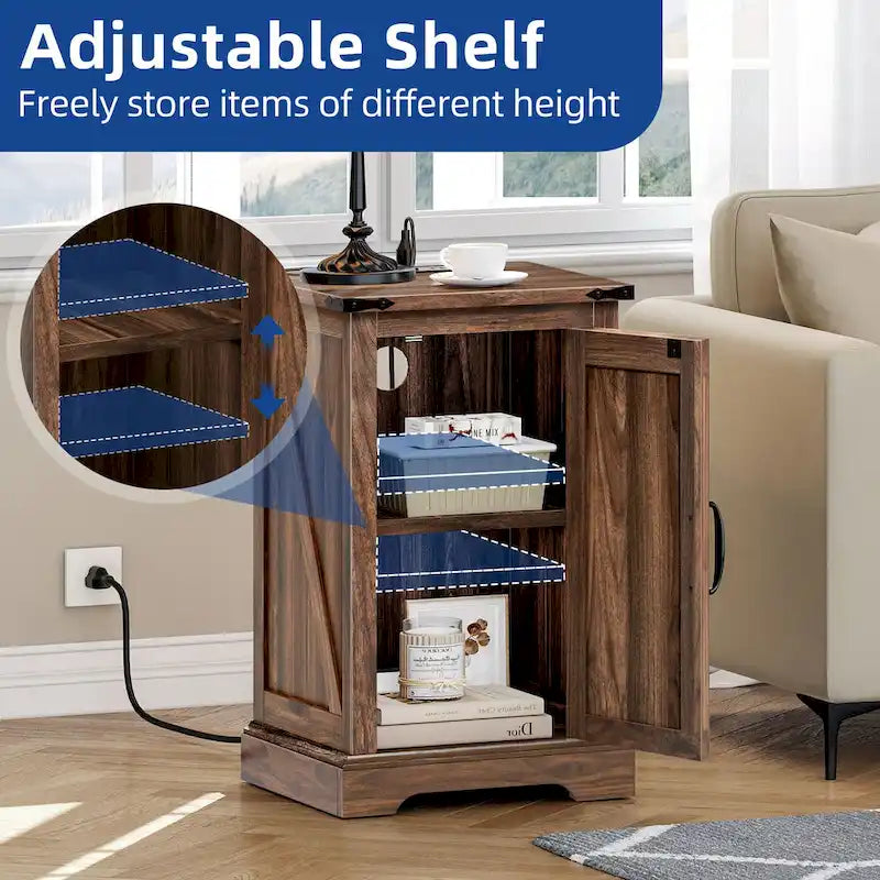 Table d'appoint de ferme blanche et noyer avec station de recharge intégrée (2 ports USB + 2 prises) - Usage unique