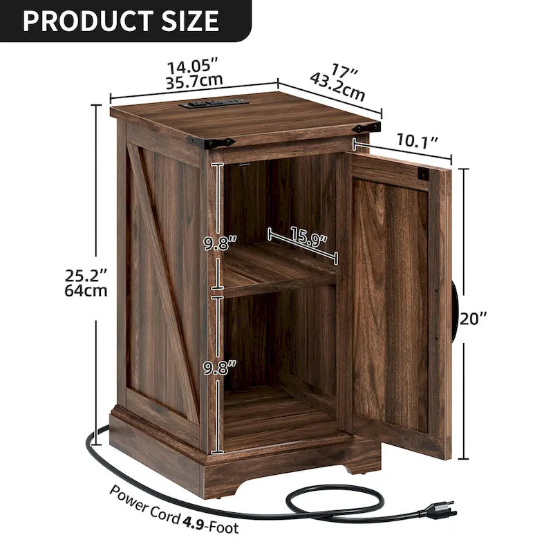 Table d'appoint de ferme blanche et noyer avec station de recharge intégrée (2 ports USB + 2 prises) - Usage unique