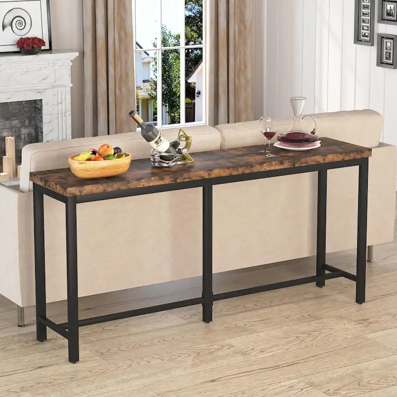 Table console extra longue marron / or / marron rustique - Usage unique