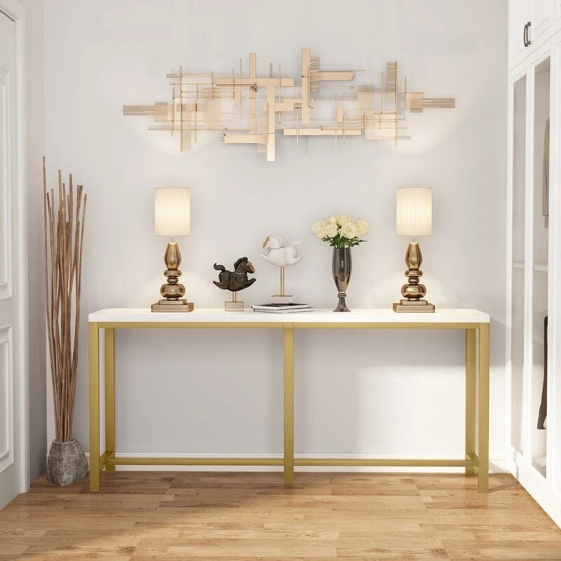 Table console extra longue marron / or / marron rustique - Usage unique