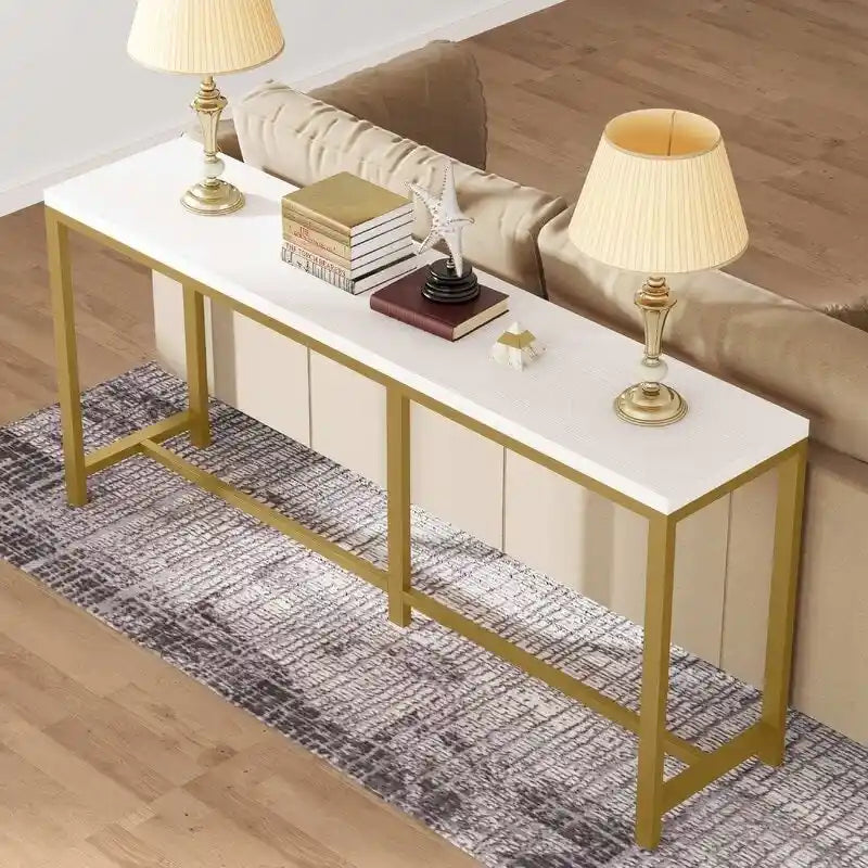Table console extra longue marron / or / marron rustique - Usage unique