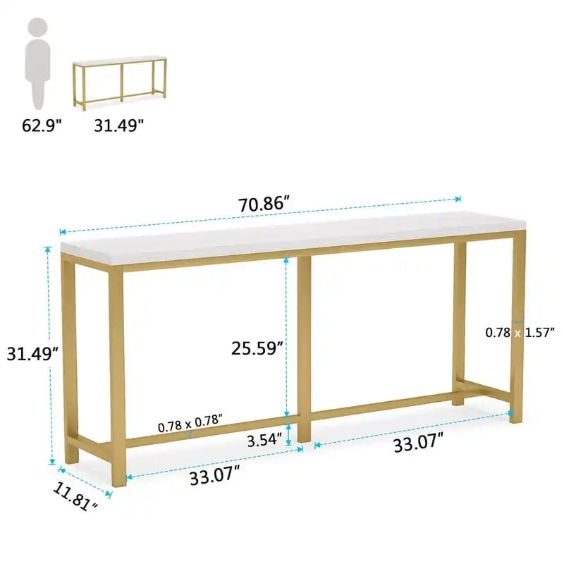 Table console extra longue marron / or / marron rustique - Usage unique