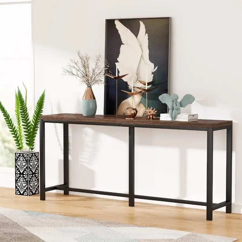 Table console extra longue marron / or / marron rustique - Usage unique
