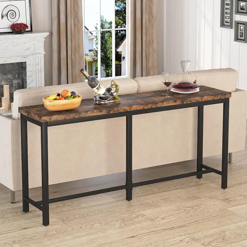 Table console extra longue marron / or / marron rustique - Usage unique