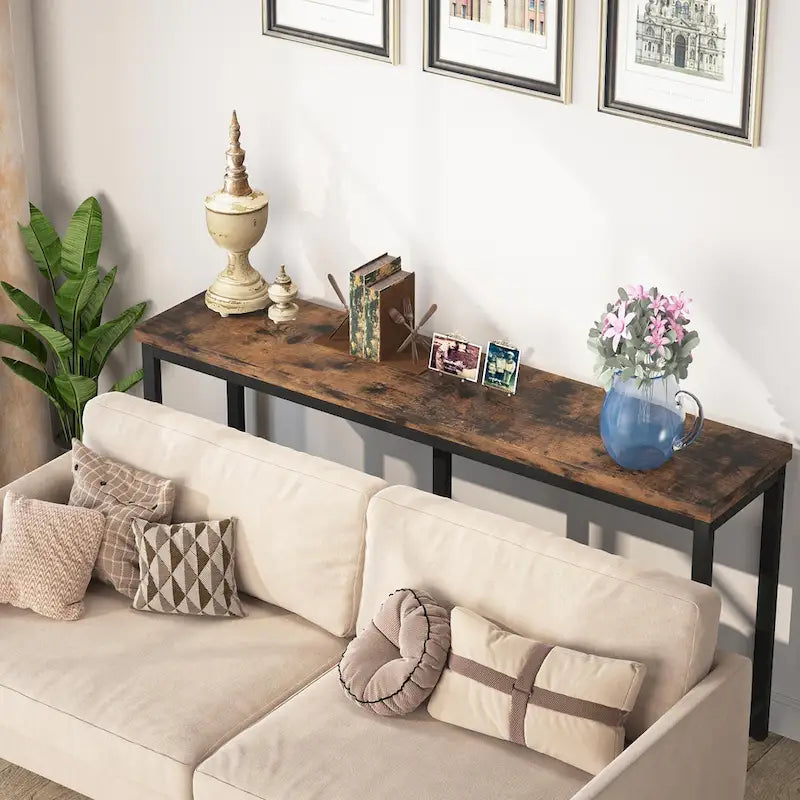 Table console extra longue marron / or / marron rustique - Usage unique