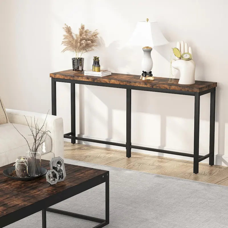 Table console extra longue marron / or / marron rustique - Usage unique