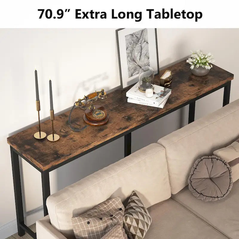 Table console extra longue marron / or / marron rustique - Usage unique