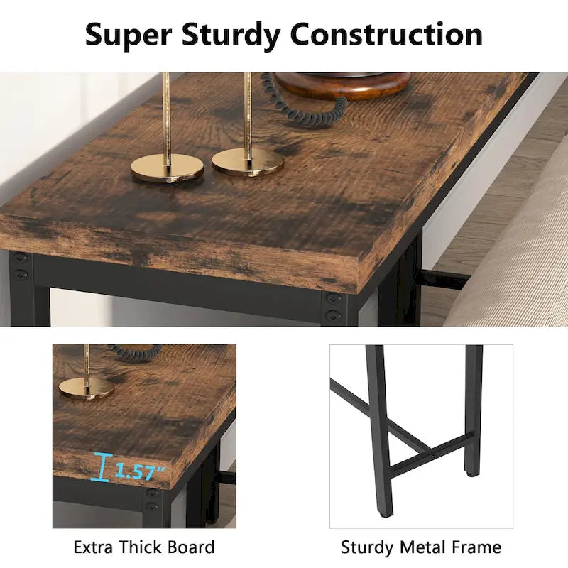 Table console extra longue marron / or / marron rustique - Usage unique