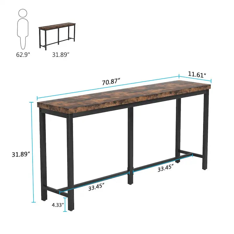 Table console extra longue marron / or / marron rustique - Usage unique