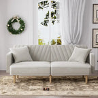 Gris velours / Rose / Vert olive / Orange / Gris lin / Blanc / Cuir marron / Cuir blanc - Canapé futon convertible capitonné de style Mid-Century – 3 places