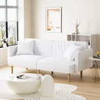 Gris velours / Rose / Vert olive / Orange / Gris lin / Blanc / Cuir marron / Cuir blanc - Canapé futon convertible capitonné de style Mid-Century – 3 places