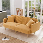Gris velours / Rose / Vert olive / Orange / Gris lin / Blanc / Cuir marron / Cuir blanc - Canapé futon convertible capitonné de style Mid-Century – 3 places