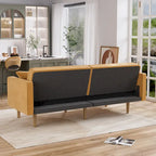 Gris velours / Rose / Vert olive / Orange / Gris lin / Blanc / Cuir marron / Cuir blanc - Canapé futon convertible capitonné de style Mid-Century – 3 places