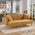 Gris velours / Rose / Vert olive / Orange / Gris lin / Blanc / Cuir marron / Cuir blanc - Canapé futon convertible capitonné de style Mid-Century – 3 places