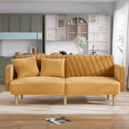 Gris velours / Rose / Vert olive / Orange / Gris lin / Blanc / Cuir marron / Cuir blanc - Canapé futon convertible capitonné de style Mid-Century – 3 places
