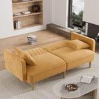 Gris velours / Rose / Vert olive / Orange / Gris lin / Blanc / Cuir marron / Cuir blanc - Canapé futon convertible capitonné de style Mid-Century – 3 places