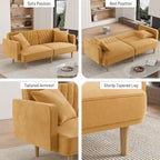 Gris velours / Rose / Vert olive / Orange / Gris lin / Blanc / Cuir marron / Cuir blanc - Canapé futon convertible capitonné de style Mid-Century – 3 places