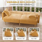 Gris velours / Rose / Vert olive / Orange / Gris lin / Blanc / Cuir marron / Cuir blanc - Canapé futon convertible capitonné de style Mid-Century – 3 places