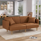 Gris velours / Rose / Vert olive / Orange / Gris lin / Blanc / Cuir marron / Cuir blanc - Canapé futon convertible capitonné de style Mid-Century – 3 places
