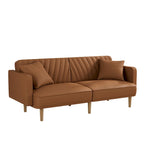 Gris velours / Rose / Vert olive / Orange / Gris lin / Blanc / Cuir marron / Cuir blanc - Canapé futon convertible capitonné de style Mid-Century – 3 places
