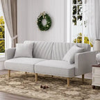 Gris velours / Rose / Vert olive / Orange / Gris lin / Blanc / Cuir marron / Cuir blanc - Canapé futon convertible capitonné de style Mid-Century – 3 places