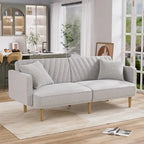 Gris velours / Rose / Vert olive / Orange / Gris lin / Blanc / Cuir marron / Cuir blanc - Canapé futon convertible capitonné de style Mid-Century – 3 places