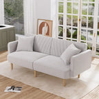Gris velours / Rose / Vert olive / Orange / Gris lin / Blanc / Cuir marron / Cuir blanc - Canapé futon convertible capitonné de style Mid-Century – 3 places