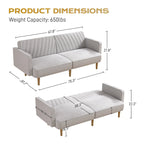 Gris velours / Rose / Vert olive / Orange / Gris lin / Blanc / Cuir marron / Cuir blanc - Canapé futon convertible capitonné de style Mid-Century – 3 places
