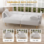 Gris velours / Rose / Vert olive / Orange / Gris lin / Blanc / Cuir marron / Cuir blanc - Canapé futon convertible capitonné de style Mid-Century – 3 places