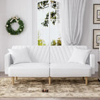Gris velours / Rose / Vert olive / Orange / Gris lin / Blanc / Cuir marron / Cuir blanc - Canapé futon convertible capitonné de style Mid-Century – 3 places