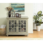 Meuble TV traditionnel gris antique / blanc crème / vert sarcelle / noir / bleu catalina / bleu-noyer / blanc-gris avec portes vitrées à croisillons - Usage unique