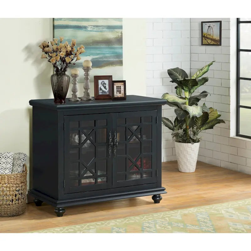 Meuble TV traditionnel gris antique / blanc crème / vert sarcelle / noir / bleu catalina / bleu-noyer / blanc-gris avec portes vitrées à croisillons - Usage unique