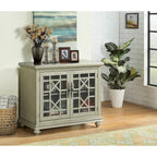 Meuble TV traditionnel gris antique / blanc crème / vert sarcelle / noir / bleu catalina / bleu-noyer / blanc-gris avec portes vitrées à croisillons - Usage unique