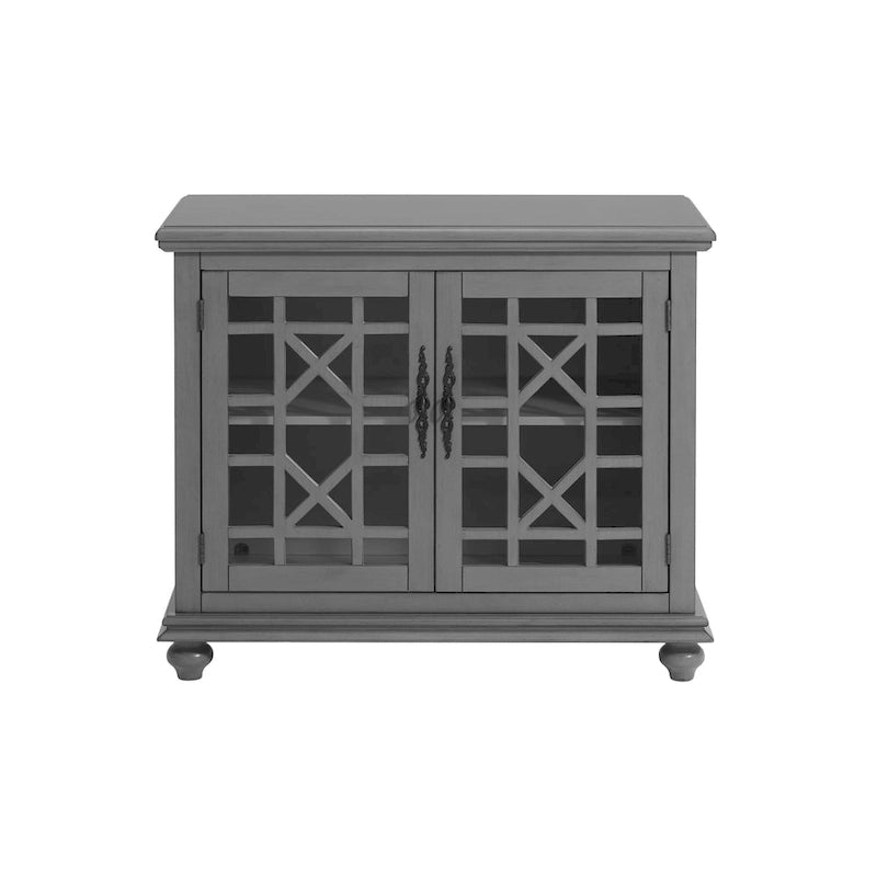 Meuble TV traditionnel gris antique / blanc crème / vert sarcelle / noir / bleu catalina / bleu-noyer / blanc-gris avec portes vitrées à croisillons - Usage unique