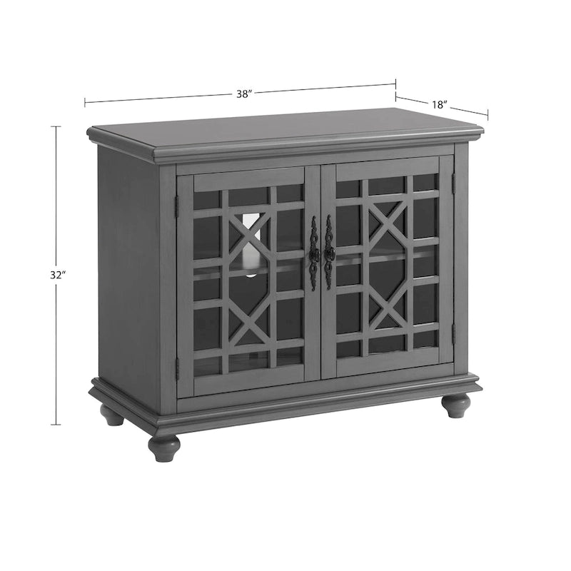Meuble TV traditionnel gris antique / blanc crème / vert sarcelle / noir / bleu catalina / bleu-noyer / blanc-gris avec portes vitrées à croisillons - Usage unique