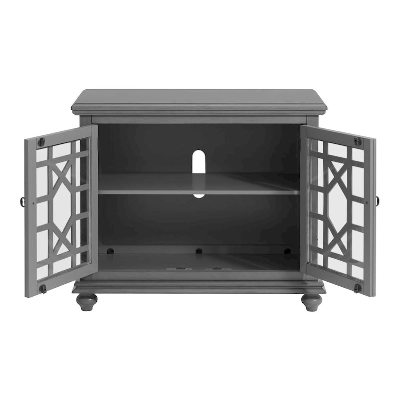 Meuble TV traditionnel gris antique / blanc crème / vert sarcelle / noir / bleu catalina / bleu-noyer / blanc-gris avec portes vitrées à croisillons - Usage unique