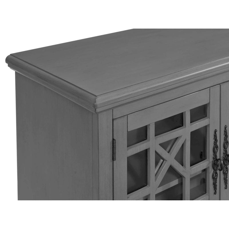 Meuble TV traditionnel gris antique / blanc crème / vert sarcelle / noir / bleu catalina / bleu-noyer / blanc-gris avec portes vitrées à croisillons - Usage unique