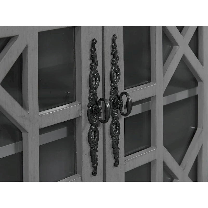 Meuble TV traditionnel gris antique / blanc crème / vert sarcelle / noir / bleu catalina / bleu-noyer / blanc-gris avec portes vitrées à croisillons - Usage unique