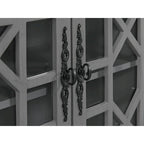 Meuble TV traditionnel gris antique / blanc crème / vert sarcelle / noir / bleu catalina / bleu-noyer / blanc-gris avec portes vitrées à croisillons - Usage unique
