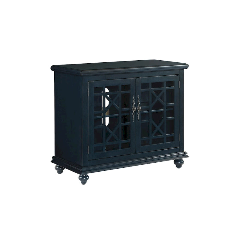 Meuble TV traditionnel gris antique / blanc crème / vert sarcelle / noir / bleu catalina / bleu-noyer / blanc-gris avec portes vitrées à croisillons - Usage unique