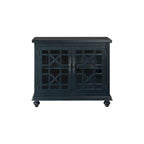 Meuble TV traditionnel gris antique / blanc crème / vert sarcelle / noir / bleu catalina / bleu-noyer / blanc-gris avec portes vitrées à croisillons - Usage unique