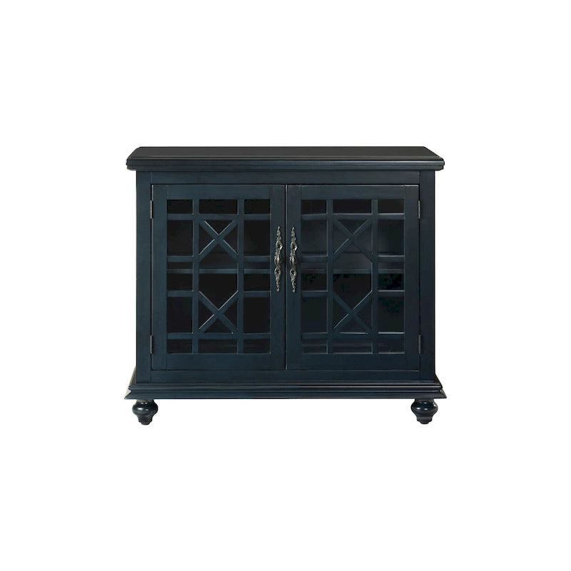 Meuble TV traditionnel gris antique / blanc crème / vert sarcelle / noir / bleu catalina / bleu-noyer / blanc-gris avec portes vitrées à croisillons - Usage unique