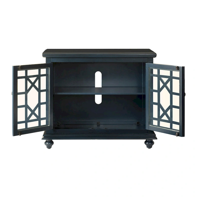 Meuble TV traditionnel gris antique / blanc crème / vert sarcelle / noir / bleu catalina / bleu-noyer / blanc-gris avec portes vitrées à croisillons - Usage unique