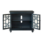 Meuble TV traditionnel gris antique / blanc crème / vert sarcelle / noir / bleu catalina / bleu-noyer / blanc-gris avec portes vitrées à croisillons - Usage unique