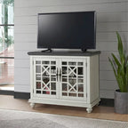 Meuble TV traditionnel gris antique / blanc crème / vert sarcelle / noir / bleu catalina / bleu-noyer / blanc-gris avec portes vitrées à croisillons - Usage unique