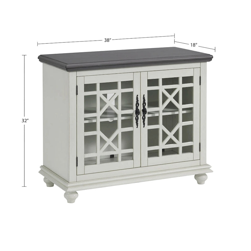 Meuble TV traditionnel gris antique / blanc crème / vert sarcelle / noir / bleu catalina / bleu-noyer / blanc-gris avec portes vitrées à croisillons - Usage unique