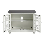 Meuble TV traditionnel gris antique / blanc crème / vert sarcelle / noir / bleu catalina / bleu-noyer / blanc-gris avec portes vitrées à croisillons - Usage unique