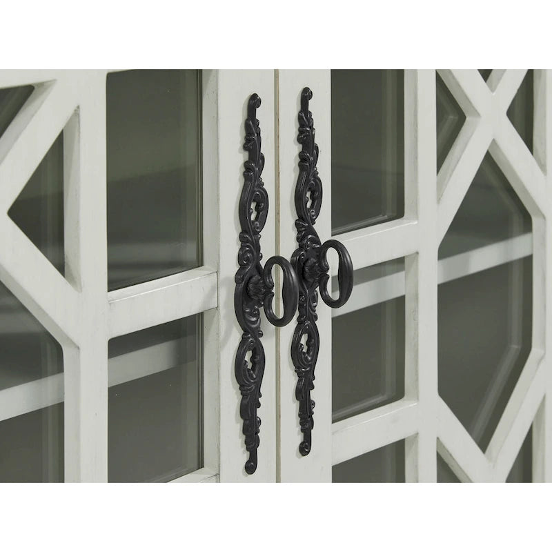 Meuble TV traditionnel gris antique / blanc crème / vert sarcelle / noir / bleu catalina / bleu-noyer / blanc-gris avec portes vitrées à croisillons - Usage unique